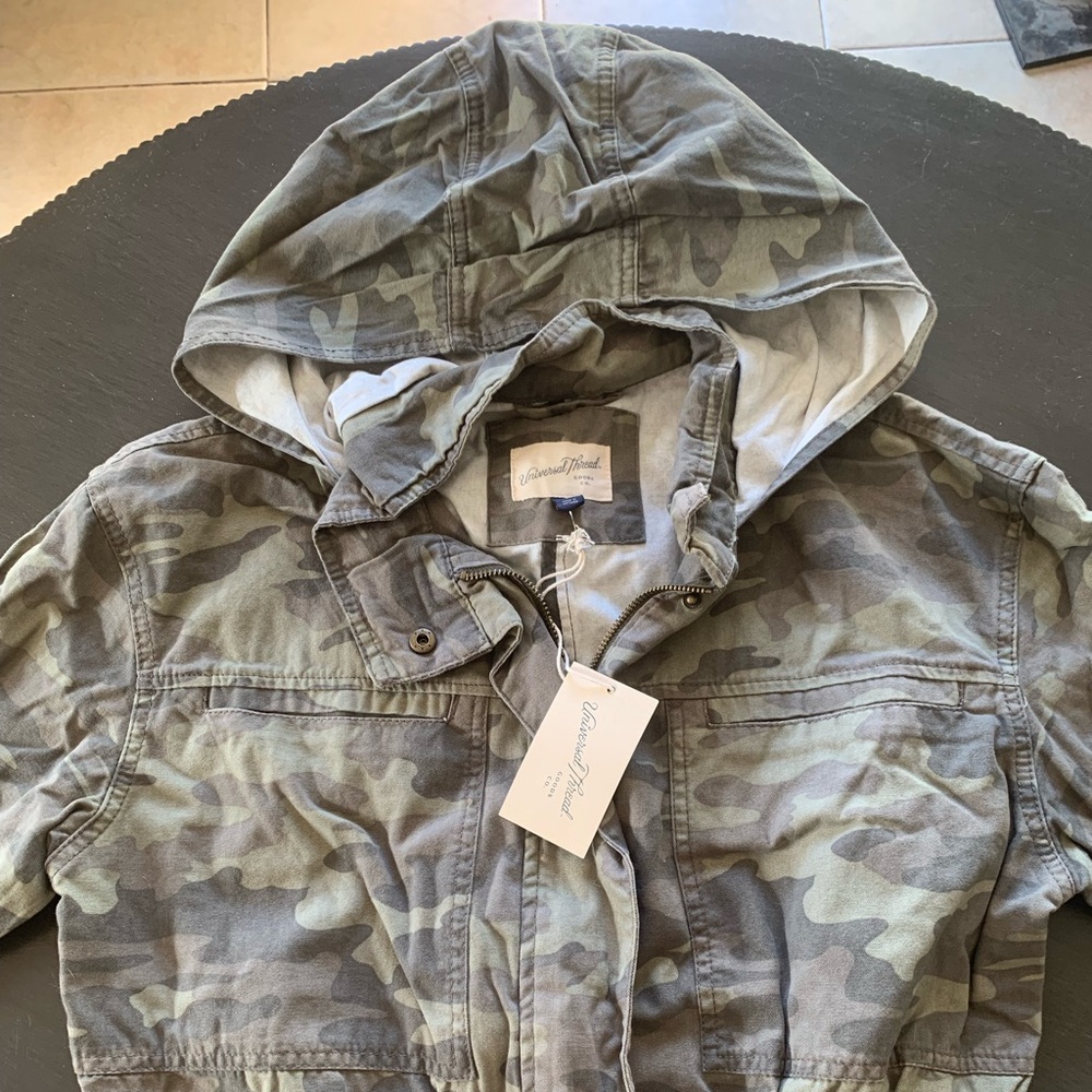 Universal Thread Womens Jacket Hooded Green Camouflage Large 100% Cotton - Picture 2 of 13